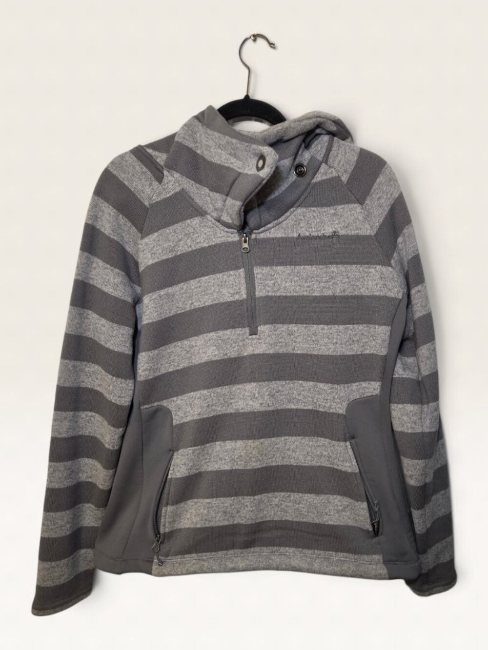 Avalanche Grey Striped Sweater Knit Quarter Zip Fleece Hoodie Size L